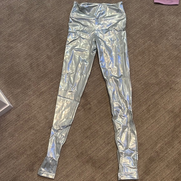Super cool metallic leggings. Size medium adult. Greenish silver. - Picture 1 of 3